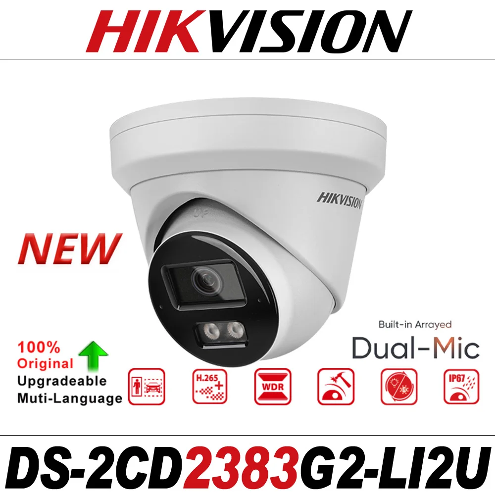 كاميرا Hikvision DS-2CD2383G2-LI2U 8MP Acusense الذكية الهجينة ذات الضوء الثابت وكاميرا شبكة مراقبة مدمجة بميكروفون مزدوج IP67 H.265+ #1