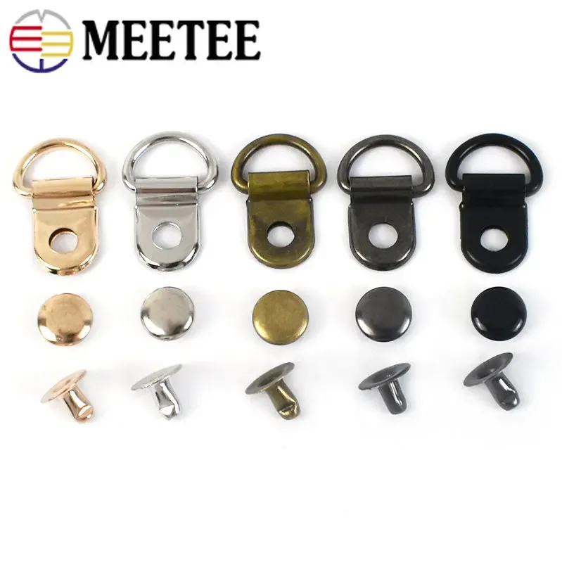 5/10/20Sets 9*14mm Metal D Ring Buckle Nail Screw Carabiner Shoes Bag Strap Leather Belt Clasp Snap Hook Craft Sewing Accessory