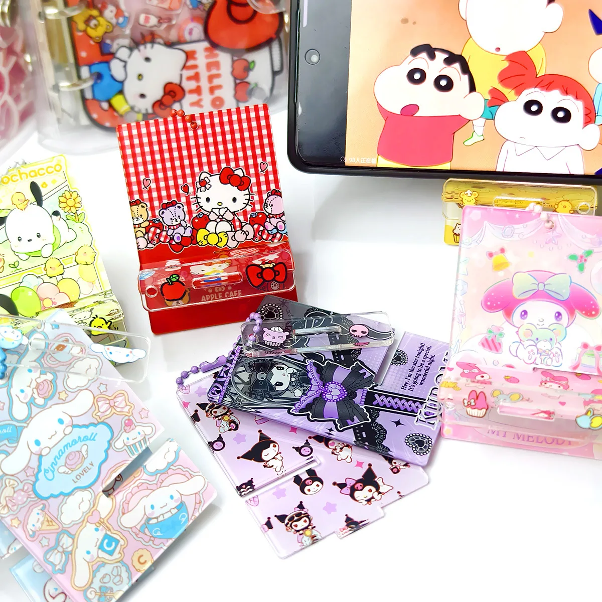 

New Sanrio Kuromi My Melody Creative cartoon Lazy portable phone holder acrylic keychain pendant wholesale DIY Gifts