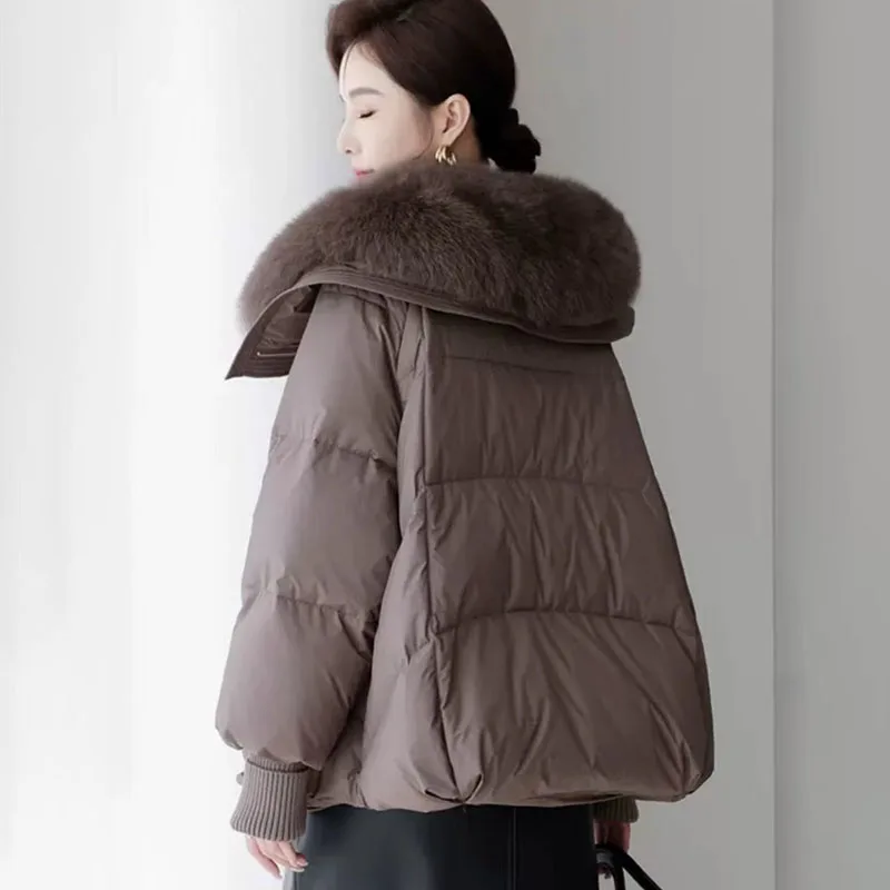 2024 Winter New Down Cotton-Padded Jacket Women\'s Overcoat Short Thicke Warm Parka Loose Wool Collar Stitching Cotton Coat