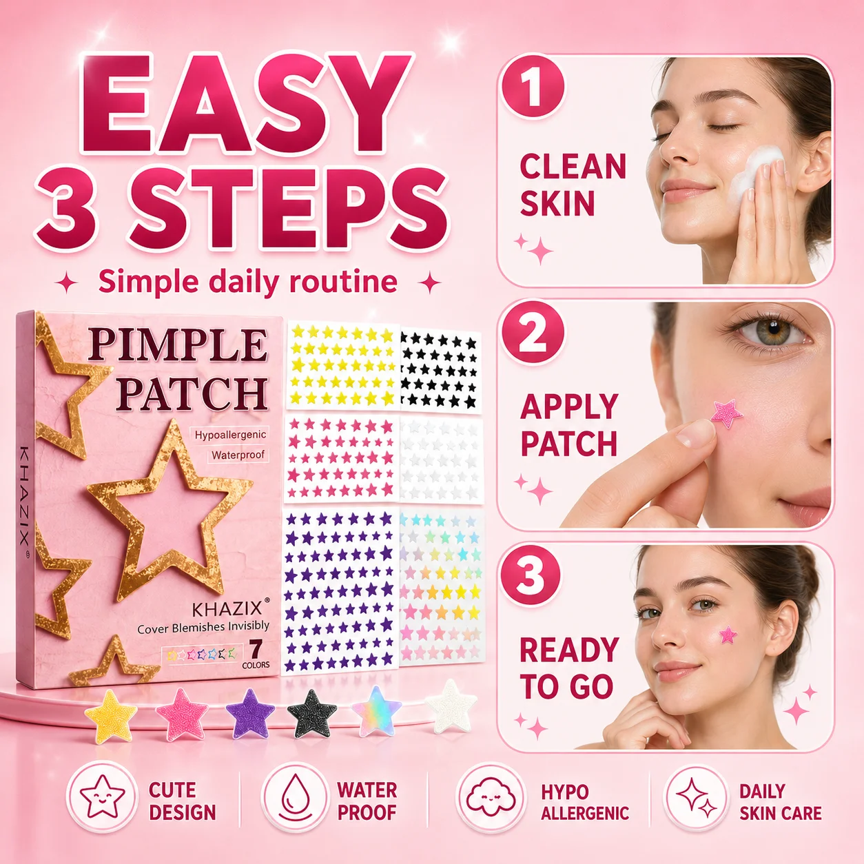 240PCS Star Pimple Patches For Face Hydrocolloid, Absorbing Cover, Tea Tree, Hydrocolloid Acne Patch, Cute Star Pimple Patch