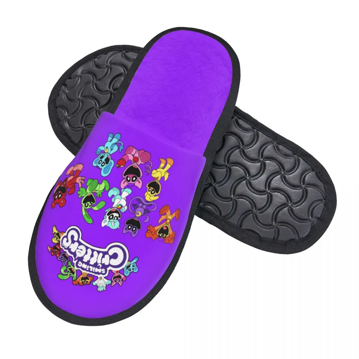 Custom Colorful Smiling Big Mouth Critters Group Memory Foam Slippers Women Cozy Warm Scarry Animated Game House Slippers