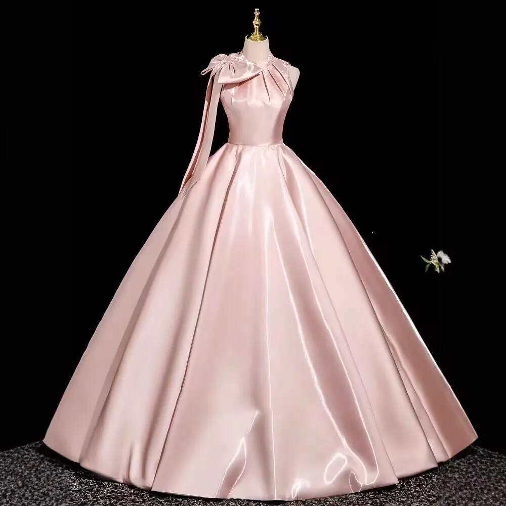 Pink Navy Blue  Sparking Satin Ball Gown Quinceanera Dress High Neck Princess Sleeveless Floor Length Birthday Party Prom Gowns