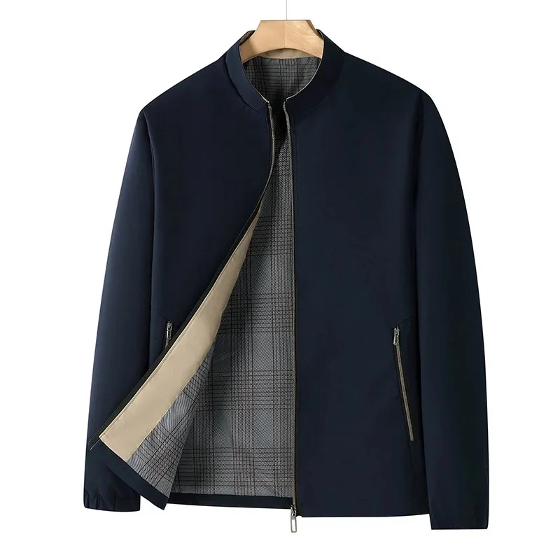 Chaqueta para hombre estilo de negocios cuello levantado sin arrugas primavera otoño chaqueta de talla grande abrigo de papá ropa de hombre de mediana edad abrigos hombres