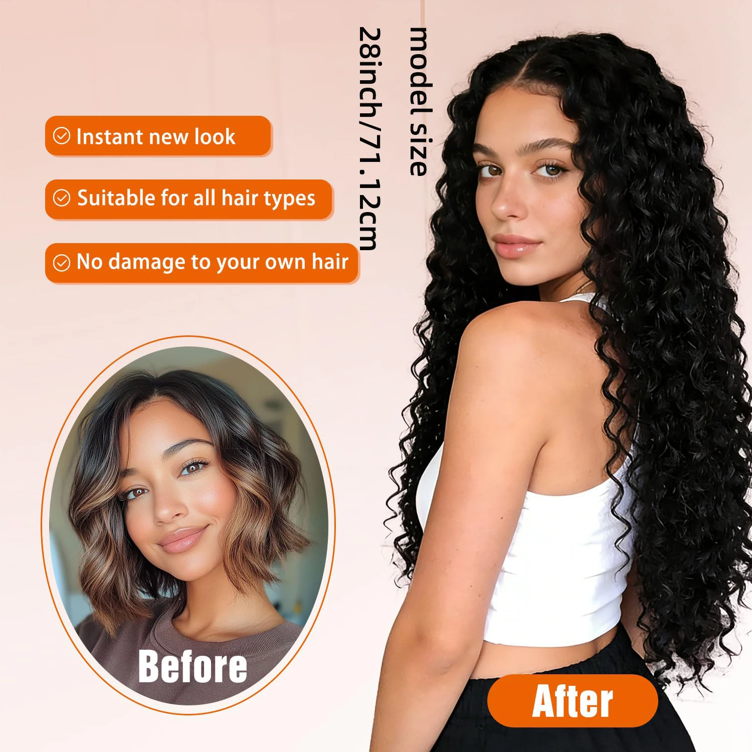 28inch 13X4X1 Lace Front Synthetic Wig, Long Deep Curly Style, Made from Heat-Resistant Fiber, Natural Hairline, Designed for Women's Daily Use, Parties, and Cosplay