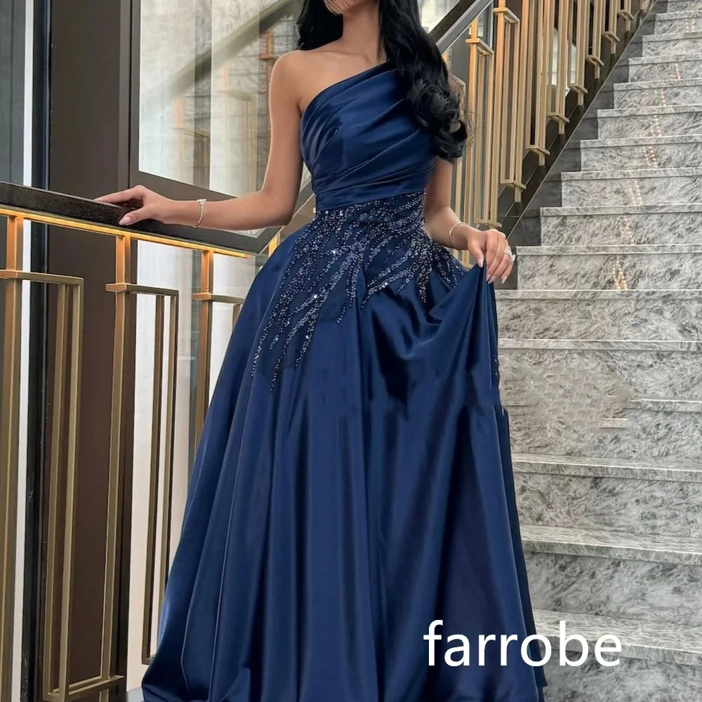 Bella Customized Blue Slanted Shoulders Sequins robes de soirée Floor-Length Taffeta Party Dresses Sleeveless Prom Dress 2024 image 4