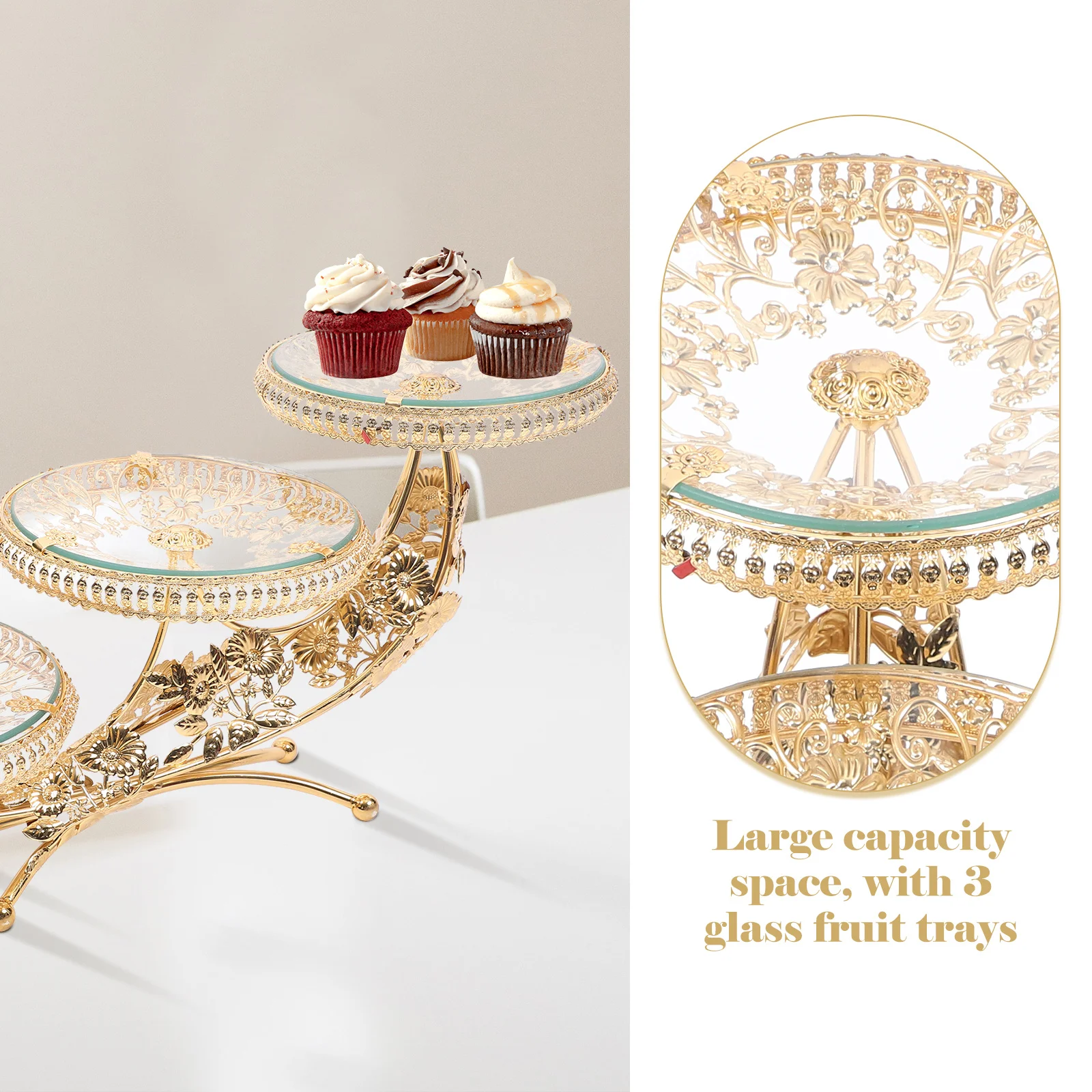 

1Pcs Crystal Glass Fruit Display Plate Golden Candy Cake Tray High Grade Material Perfect for Any Event Fruit Display Plate