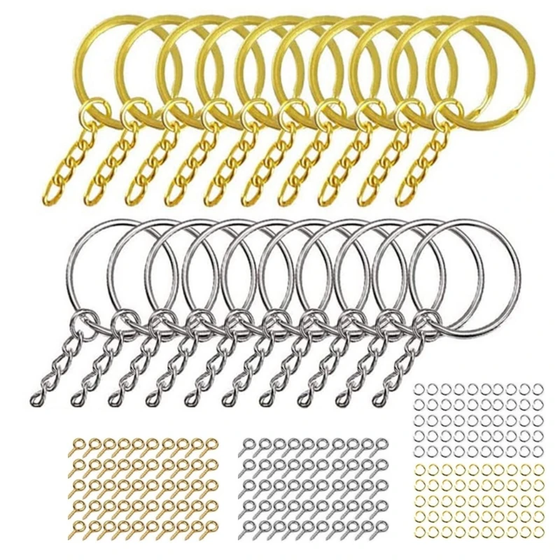 220 Pcs for Key Ring with Chain Jump Rings Screw Eye Pins Golden Silver Keychain Rings Set for Resin DIY Crafts Jewelry