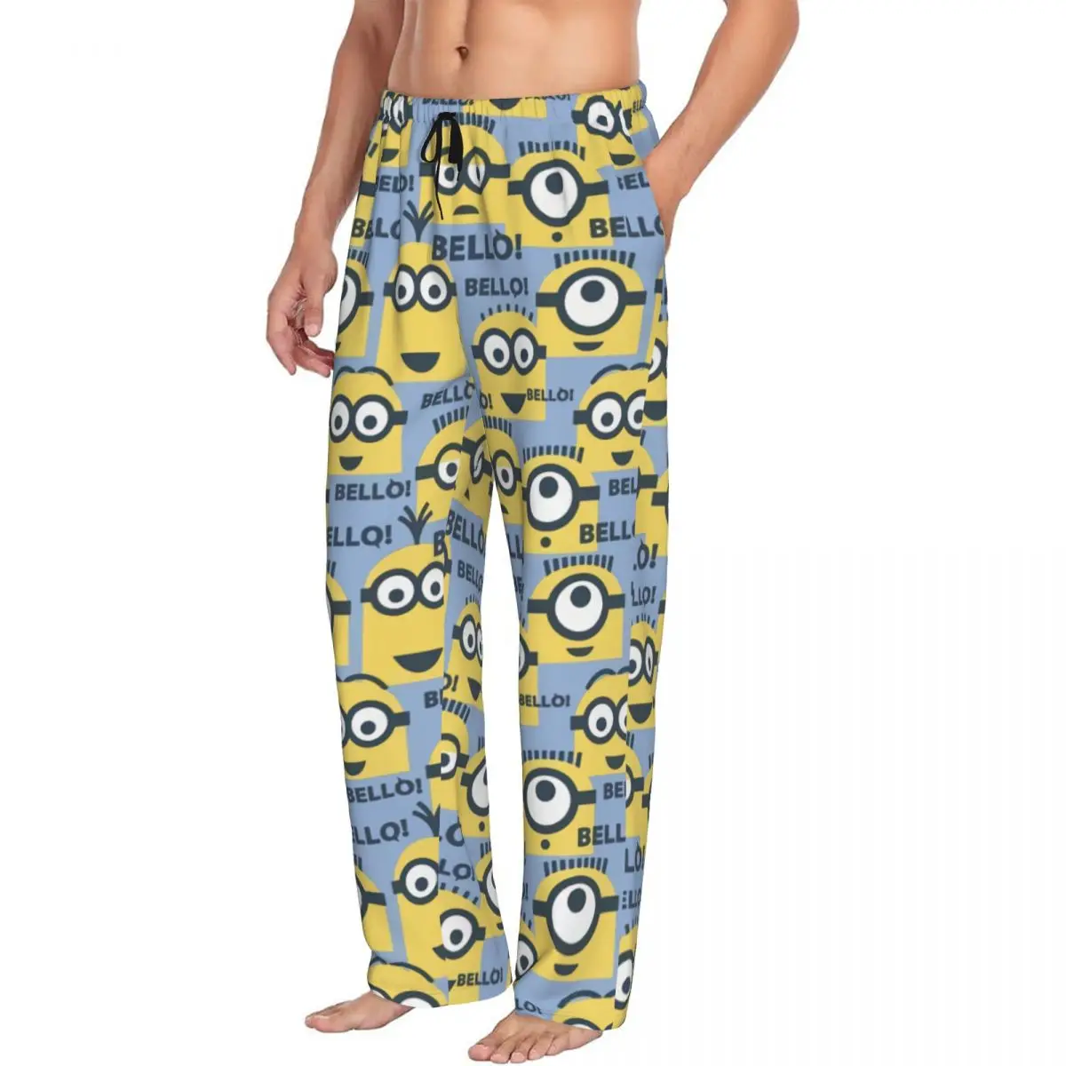 Custom Cartoon Animation Minions Pajama Pants Men's Lounge Sleep Drawstring Sleepwear Bottoms with Pockets