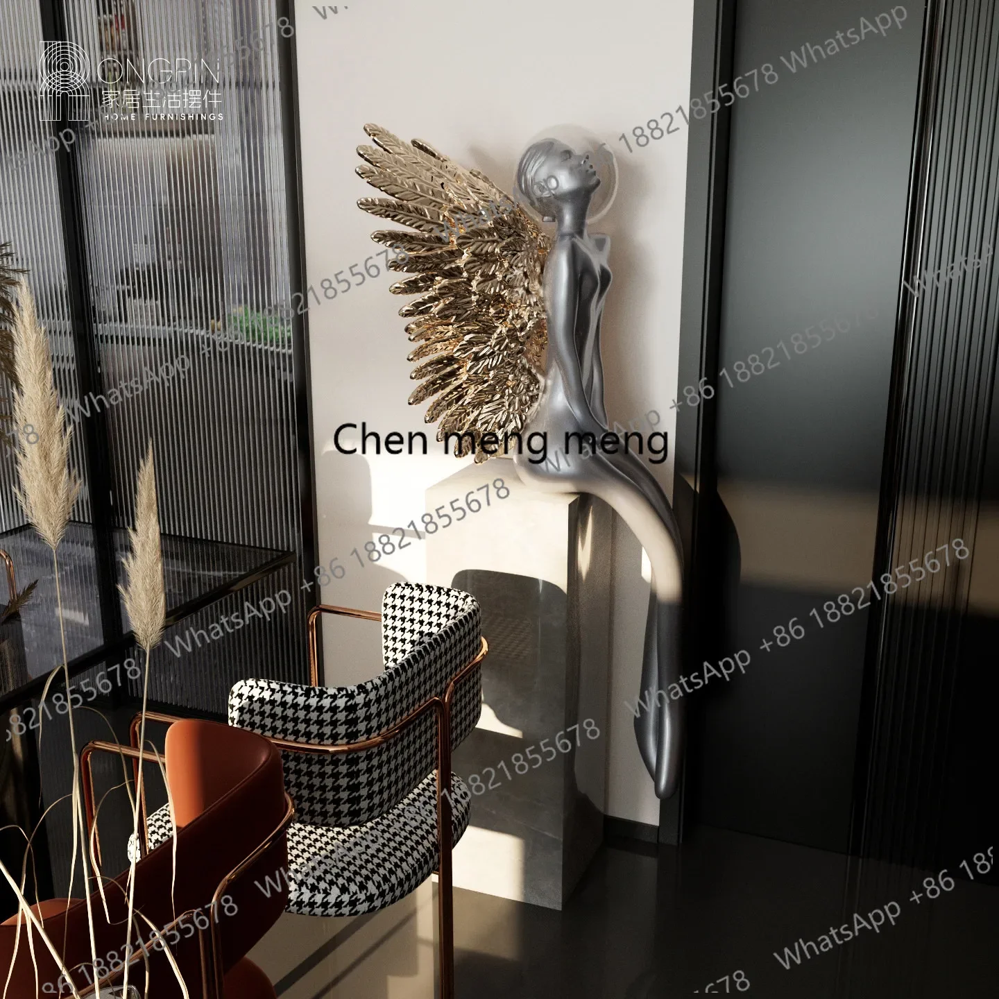 New arrive Modern light luxury angel statue floor-to-ceiling welcome sculpture hotel clubhouse model room front desk art deco or