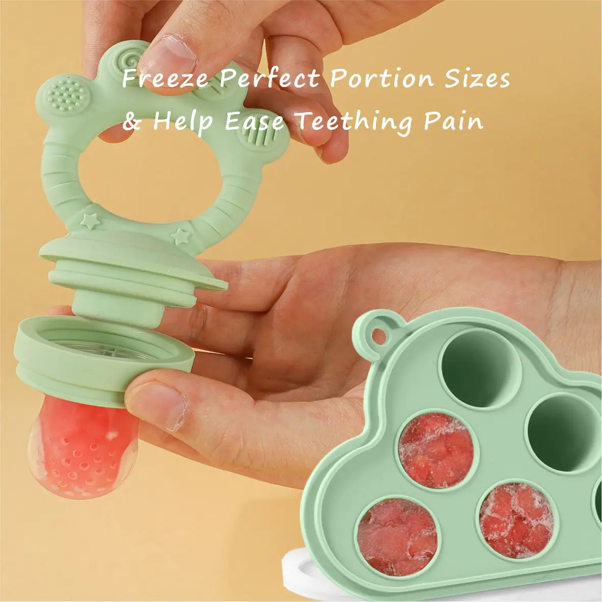 Baby Fruit Food Feeder & Freezer Nibble Tray Combo, Breastmilk Popsicle Molds，BPA Free Silicone Feeder，Infant Self Feeding, 4M+ view 3