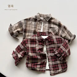 Winter Baby Girls Boys Thicken Warm Shirt Casual Loose Lattice Plush Shirt  1-6Yrs Kids Cardigan Coat Children Warm Clothing