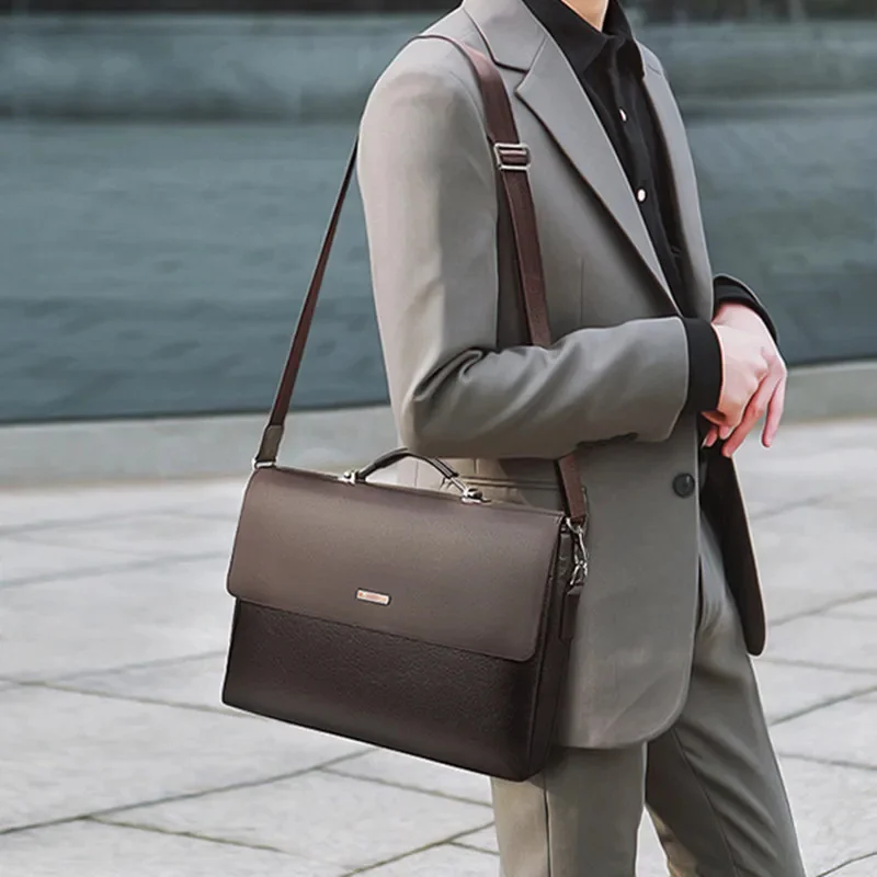 Business PU Leather Men's Briefcase Luxury Handbag Office Man Laptop Large Capacity Male Shoulder Messenger Bag