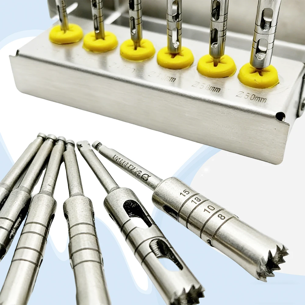 

Stainless Steel Dental Implant Drills Kit Long Trephine Bur Surgical Burs for Implantology Reusable Instruments