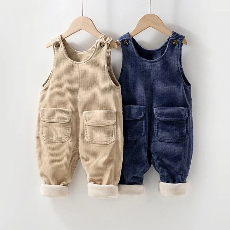 1 2 3 4 Years Toddler Girls Boys Overalls Autumn Winter Thicken Warm Corduroy Jumpsuit Baby Rompers Kids Pants Birthday Present