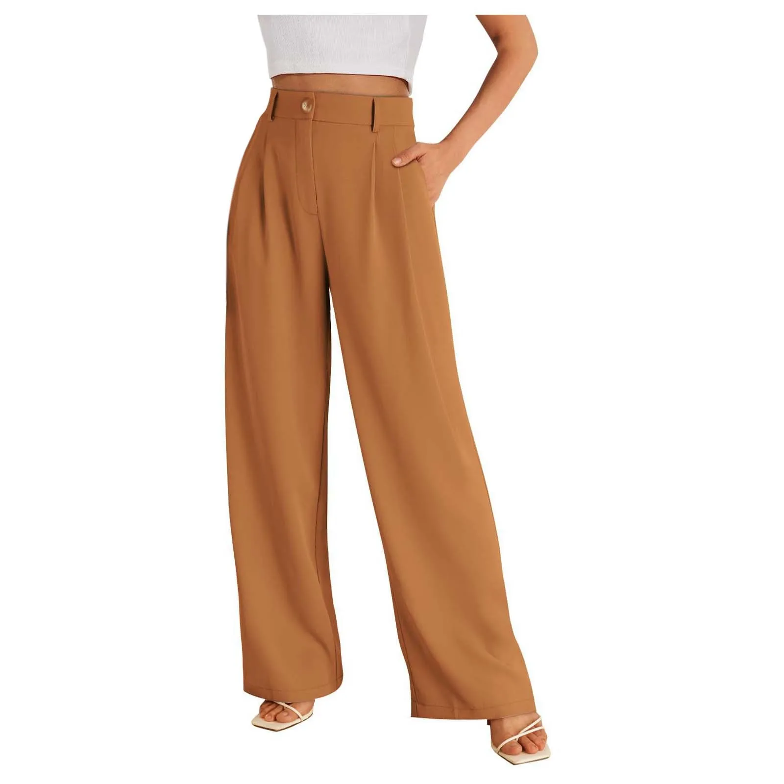 New Loose Women Wide Leg Pants Real Pocket Office Lady Trousers Casual Suit Pants The Effortless Tailored Wide Leg Pants 2024