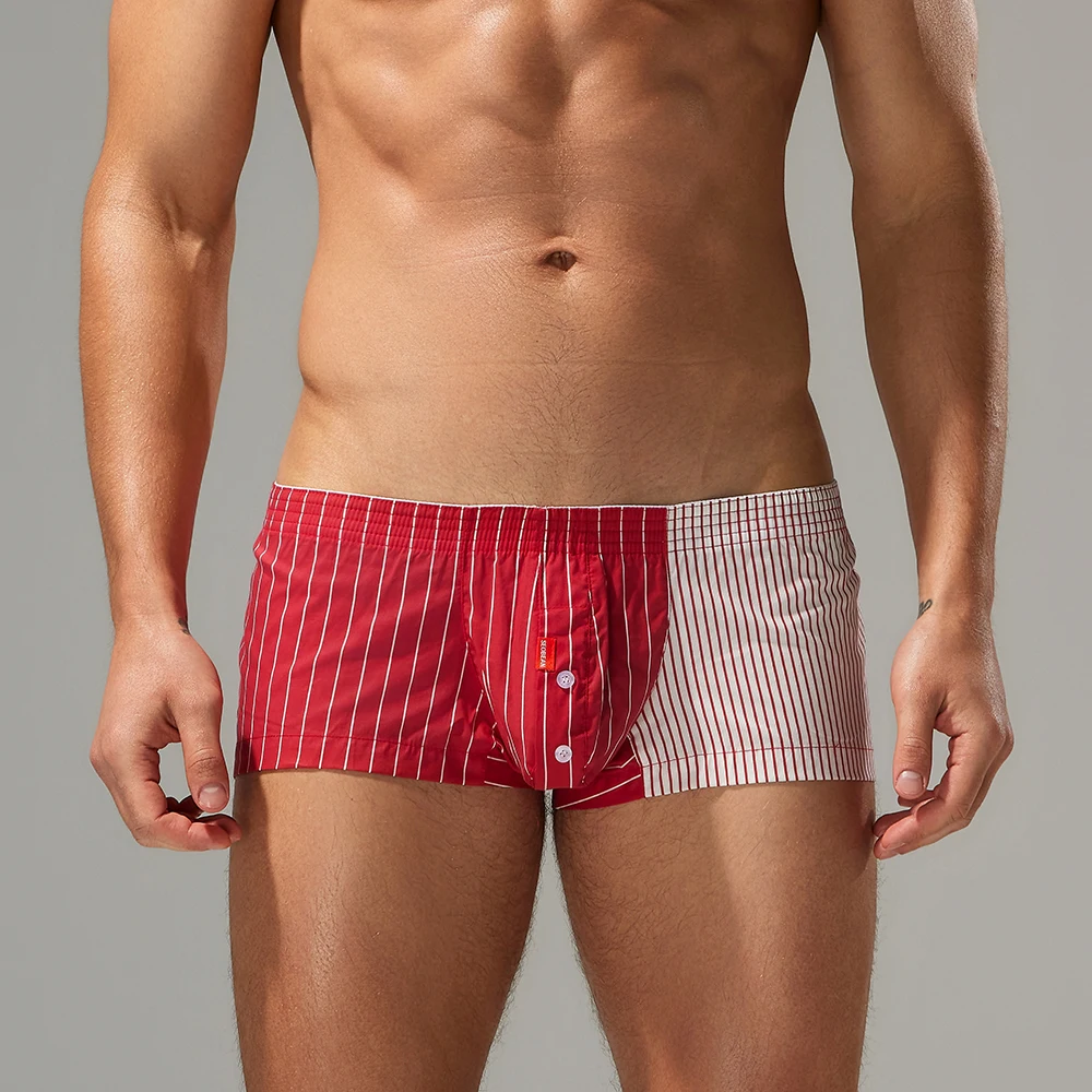 Męskie szorty domowe Seobean z czystej bawełny, w bloki kolorów i paski, wygodne, oddychające, codzienne spodnie dla mężczyzn.