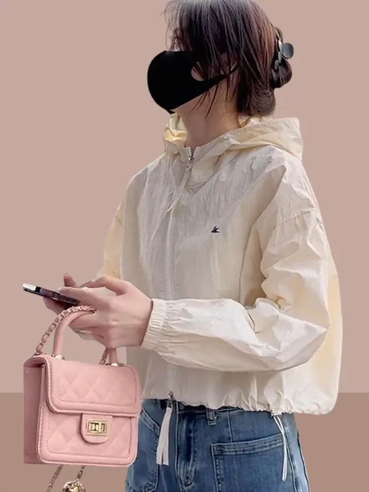 Women's Summer New Ice Silk Short Lightweight Sun Protection Clothing Thin Outerwear Compact Size Zipper Style Regular Sleeve