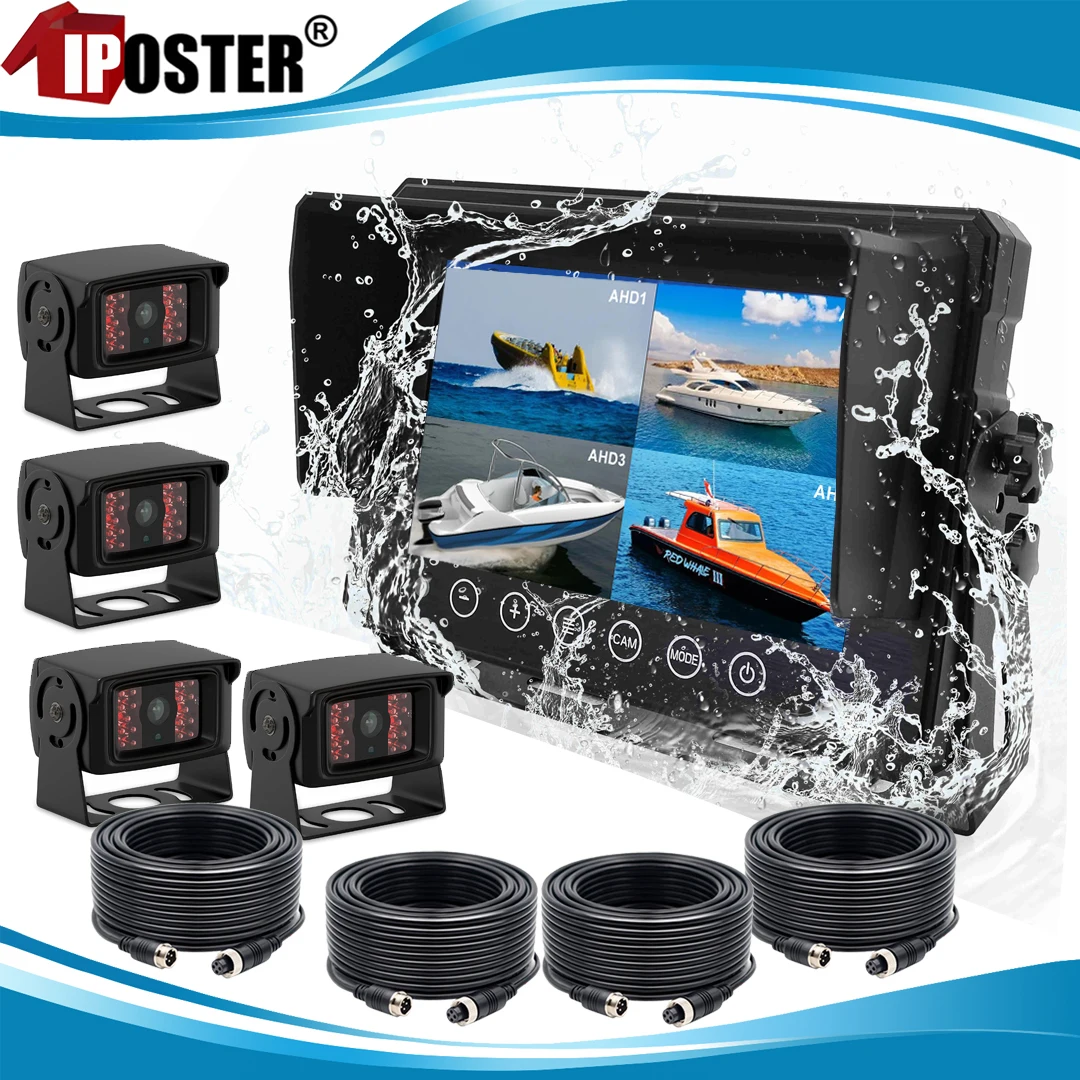 

iPoster 7 Inch Waterproof Screen AHD Monitor QUAD 4PIN 1080P Rear View Reversing Camera 12-24 For Boat Caravan Horse Float Rv Va