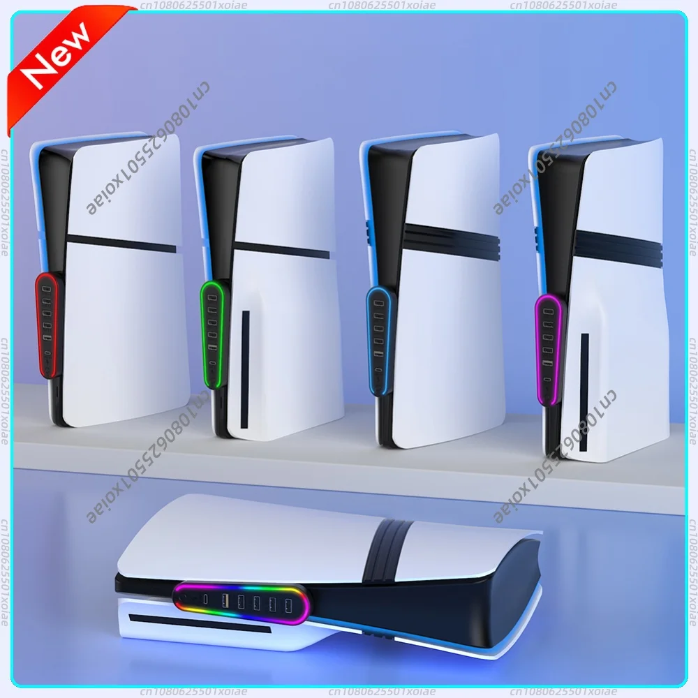 6 Ports Expansion Hub with RGB Light Charger Adapter Converter for 5 Pro/Slim Gaming Accessories