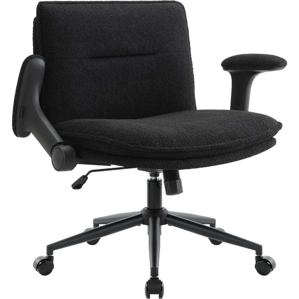 

Cross Legged Office Chair with Wheels and Flip-Up Arms, Ergonomic Criss Cross Desk Chairs with Fabric Padded