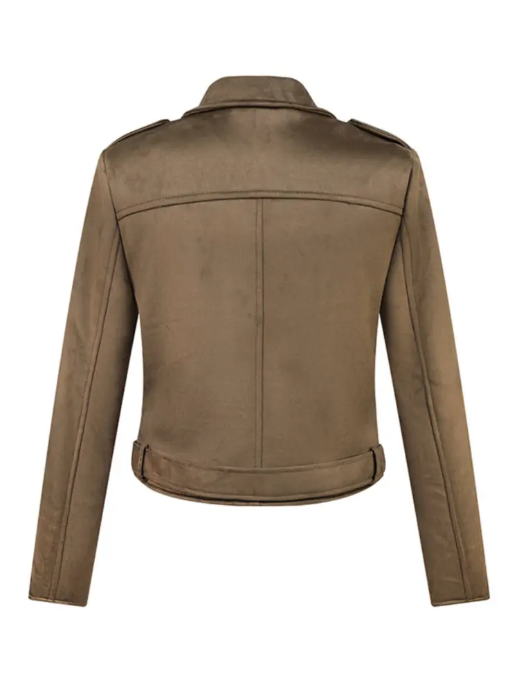 Chaquetas de cuero de imitación de gamuza gruesa para mujer, abrigos de Moto y motociclista mate para mujer, cinturón, ropa de calle de diseñador de