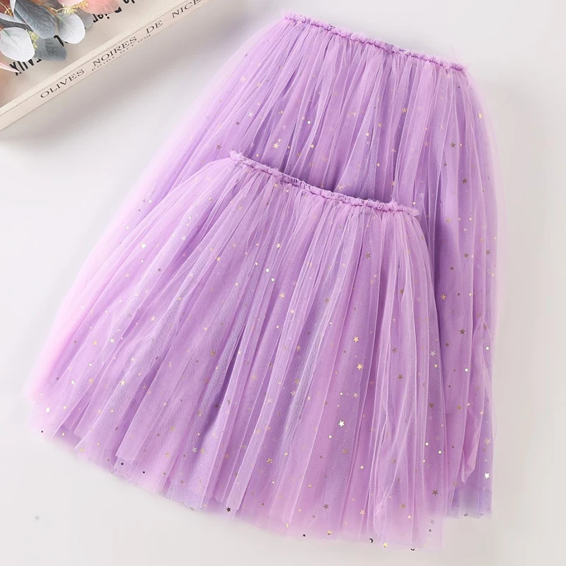 Girls Skirts Cotton Lace Kids Princes Tutu Skirt Solid Children\'s Stars Skirt Ball Gown Summer Clothes Purple Sequin Tutu Party