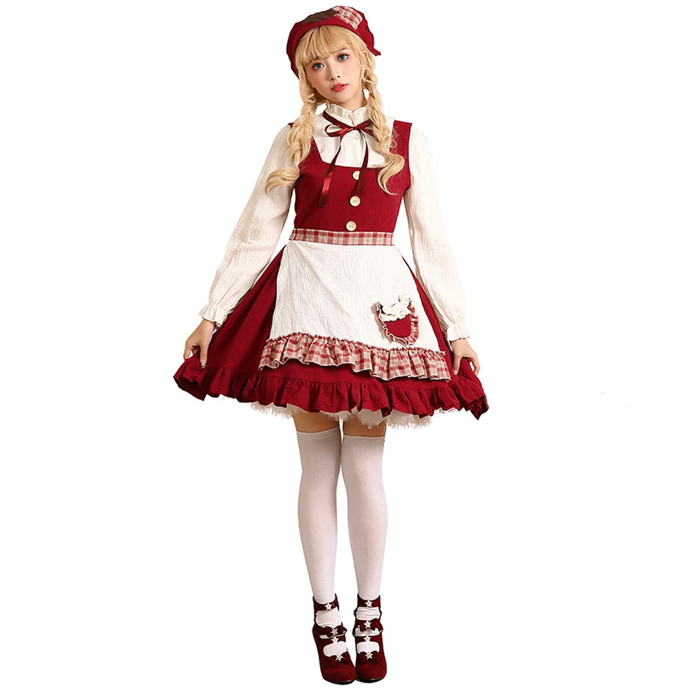 Adult Little Match Girl Halloween Cosplay Dress for Girls Lolita Style Dress Women Maid Dress Stage Drama Show Costume