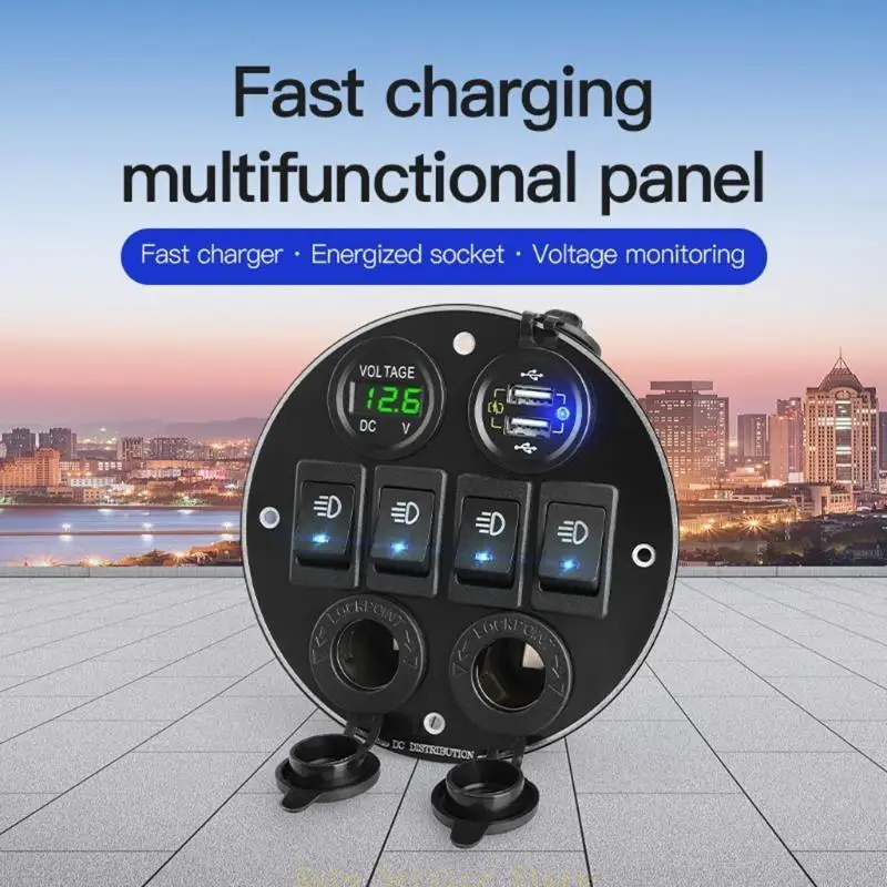 

462A Car Voltmeter Fast Power Socket Type C QC3.0 Panel 4 Way Rocker Switch