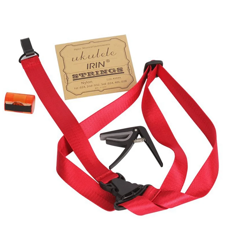 

A99I-IRIN Ukulele 4-Piece Set Parts Accessories (Capo + Ukulele Strap + Ukulele String + Finger Maraca) In Random Colors
