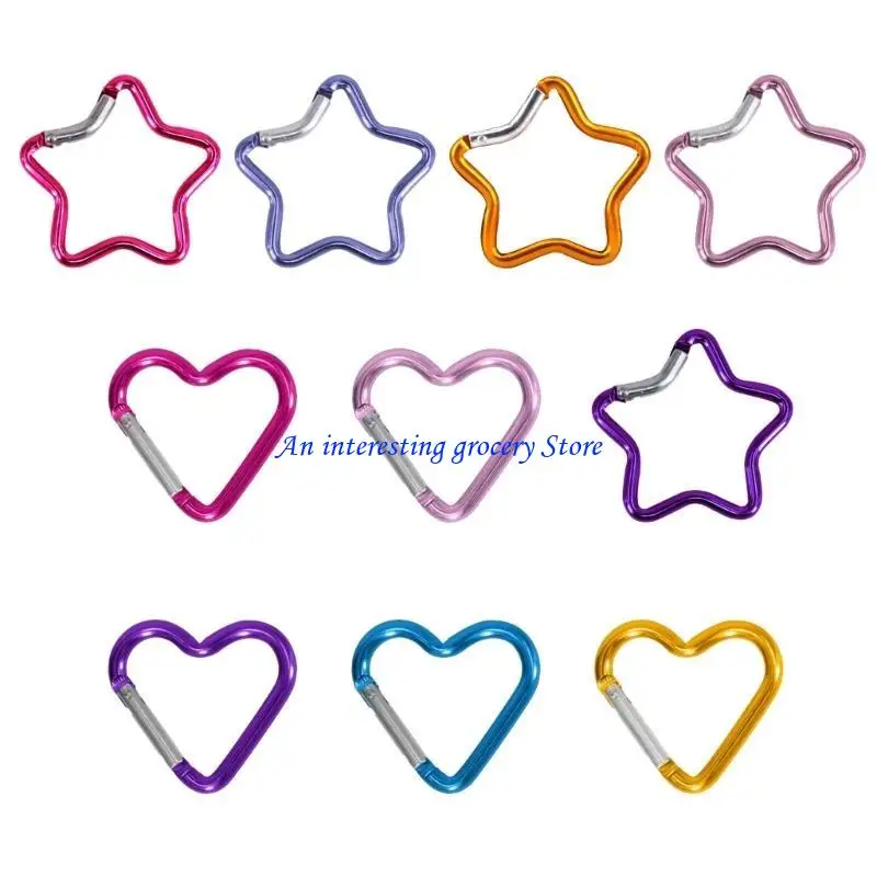 652D 10Pcs Heart Star Spring Clip Carabiner Keychains Bag Clip Hook Buckle