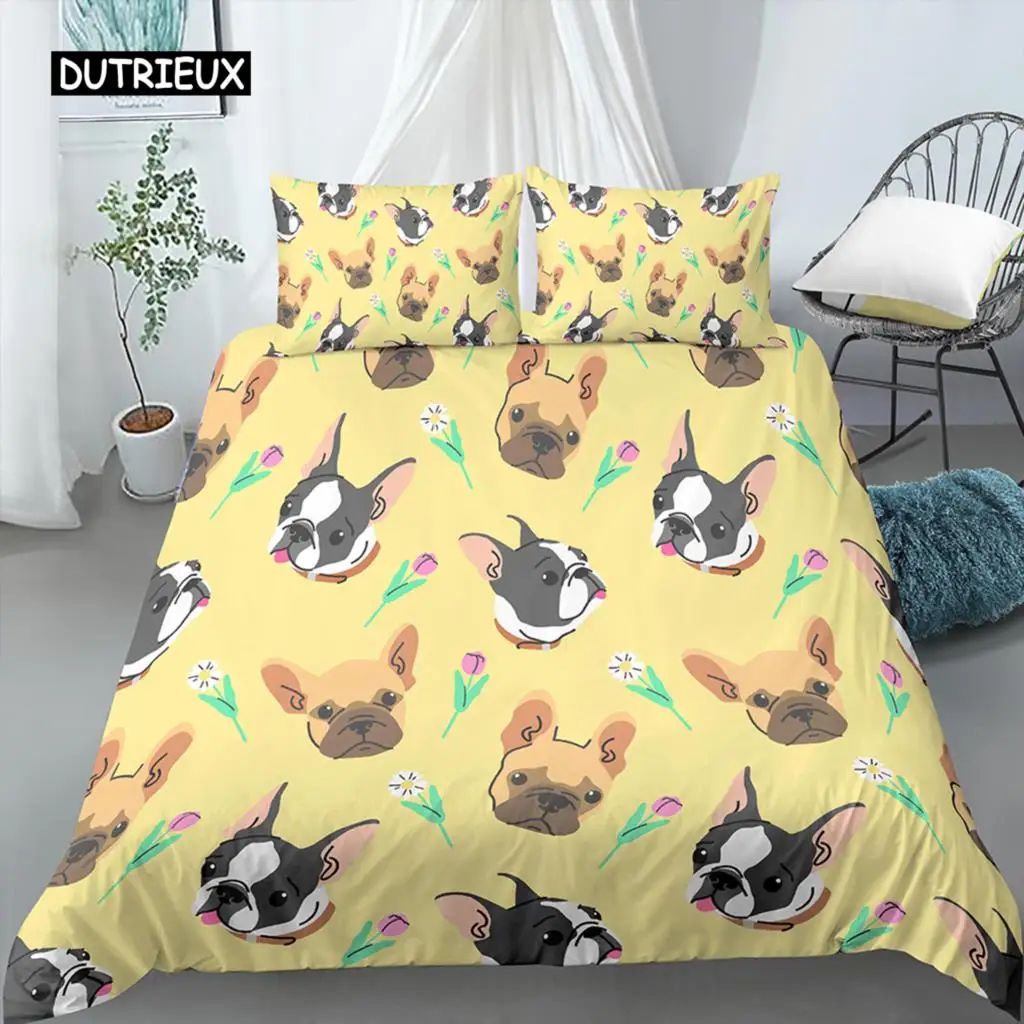 

Cartoon Dog Duvet Cover Cute Pug for Family Home Decor Pet Theme for Children Kid Women Gifts Bedroom Comfort Cover Bedding Set