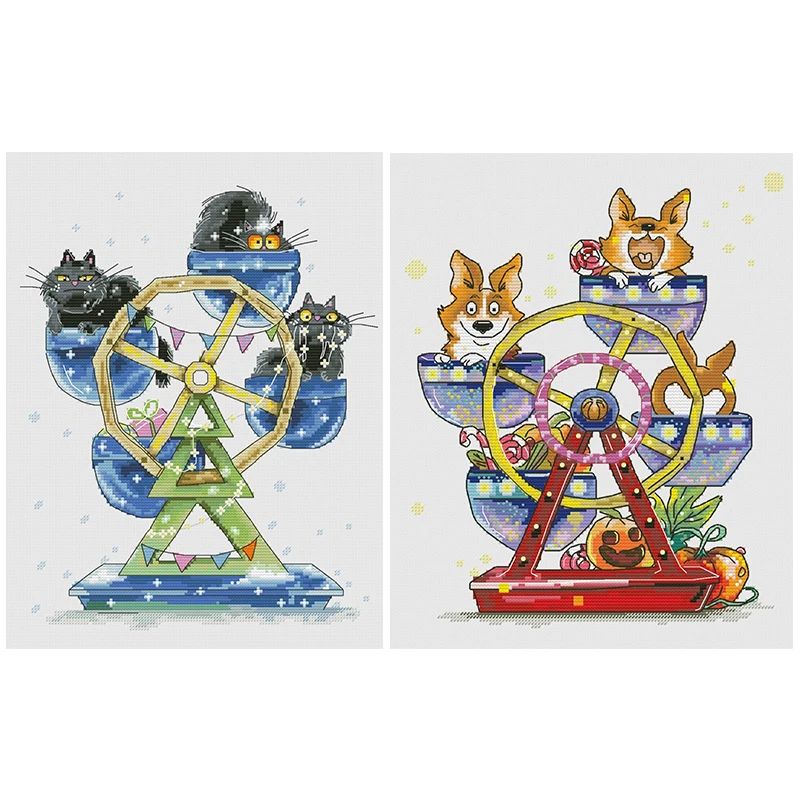 

Ferris Wheel Dog and Cat Patterns Counted Cross Stitch 11CT 14CT 16CT 18CT Cross Stitch Kits Embroidery Needlework Sets Crafts