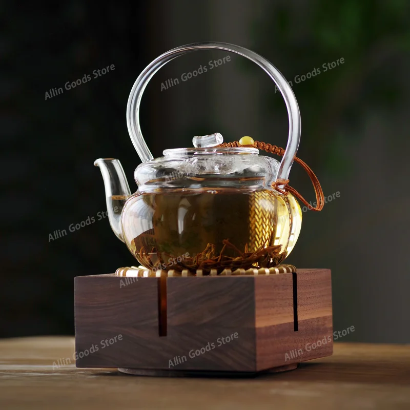 Candle warm tea stove set black walnut heating base retro solid wood hot tea warm tea warmer base