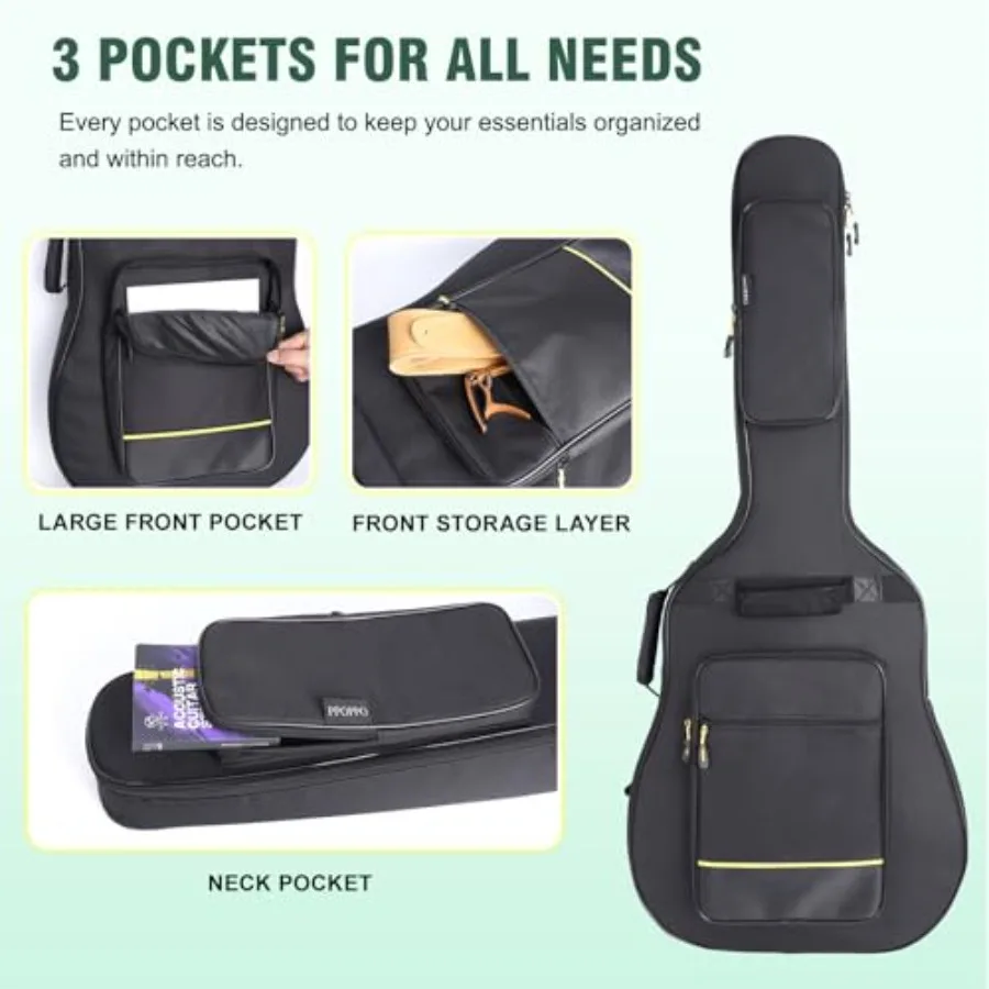 40 41 42 بوصة حقيبة الغيتار الصوتية 0.35 الحشو السميك 600D مقاوم للماء النايلون 3 جيوب لينة الكلاسيكية الغيتار على ظهره حقيبة السفر