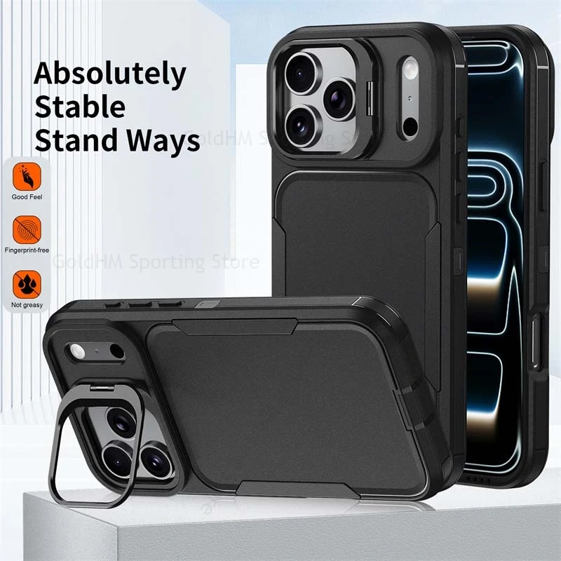 

Military Hybrid Heavy Duty Shockproof Case For Apple iPhone 17 Air 16e 15 Pro Max 14 Plus Flip Lens Kickstand Camera Stand Cover