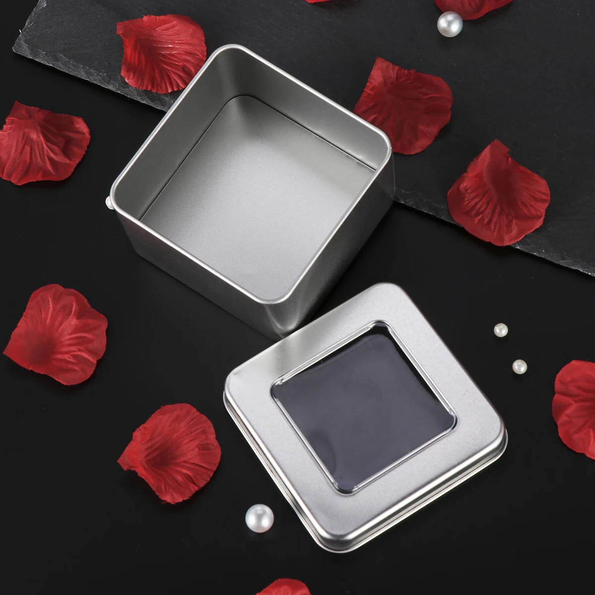 

10 PCS Tin Box Square Clear Coffee Wedding Favors Silver Metal Empty Jewelry Gift