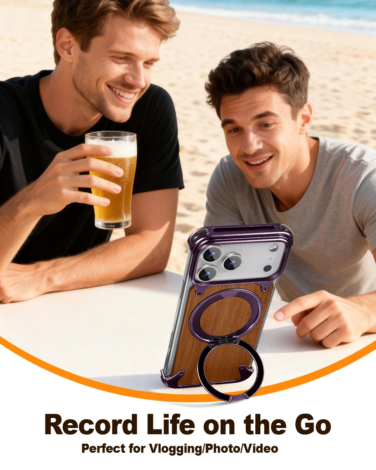 Eary Solid Wood Phone Case for iPhone 18 Pro Max with Magnetic Stand 360° Rotation Frameless Bumper Shockproof Protective Covers