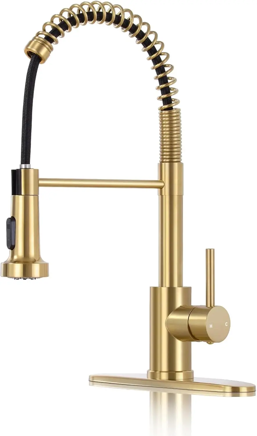 

Kitchen Faucets with Pull Down Sprayer Brushed Gold High Arc Single Handle 1 or 3 Holes Spring Kitchen Sink Faucet with Deck