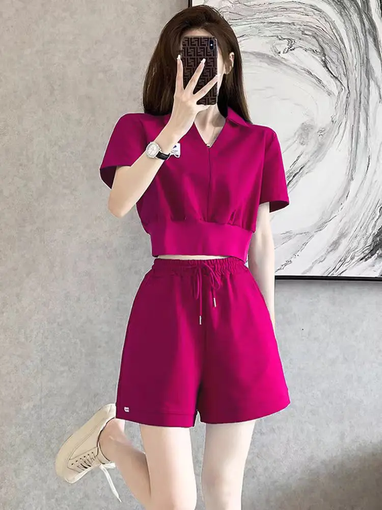 

Модный спортивный костюм для женщин с эффектом омоложения: летний повседневный комплект из шорт с широкими штанинами и утягивающего топа, маленький размер, две части