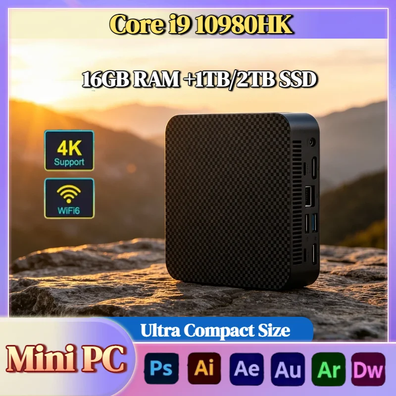 Mini PC Intel i9 10980HK 16GB DDR4 NVMe SSD Triplo 4K WiFi6 com Resfriamento Silencioso para Escritório e Casa 2026 Ultra Rápido
