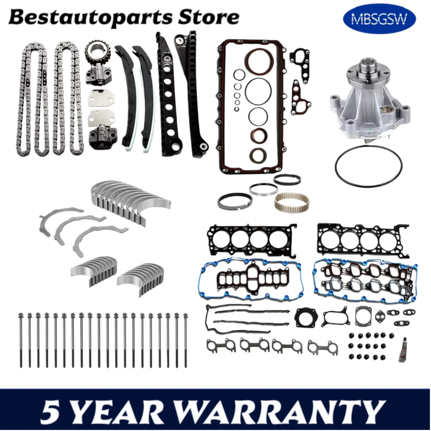 

AUTO ENGINE PARTS Engine rebuild kits Water Pump Full Gasket Set Timing Chain Kit For Ford 4.6L 5.4L V8 SOHC
