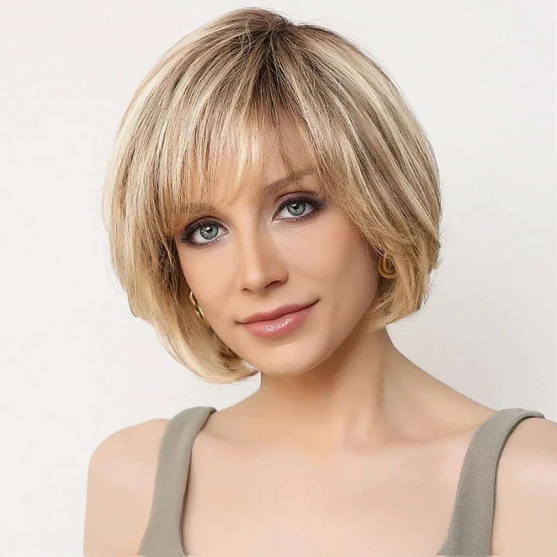 Synthetic Hair Short  Layered Straight Blonde Wigs