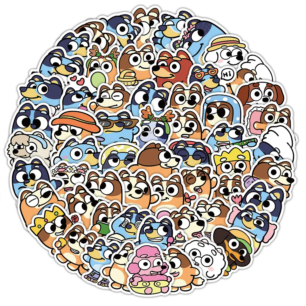 100 Uds versión Q dibujos animados Bluey pegatinas de animación calcomanía Animal DIY maleta Scrapbooking teléfono portátil papelería