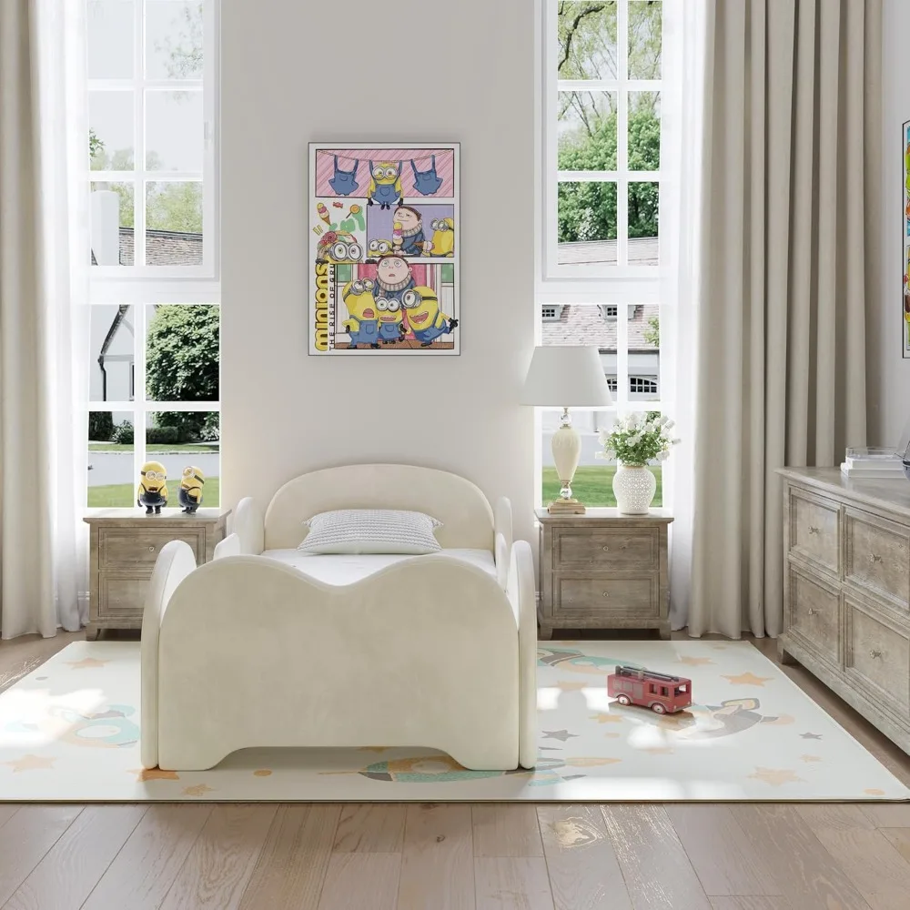 Toddler Bed with Enhanced Safety Features, Standard Crib Dimensions, Low to the Ground, Certified Fabric