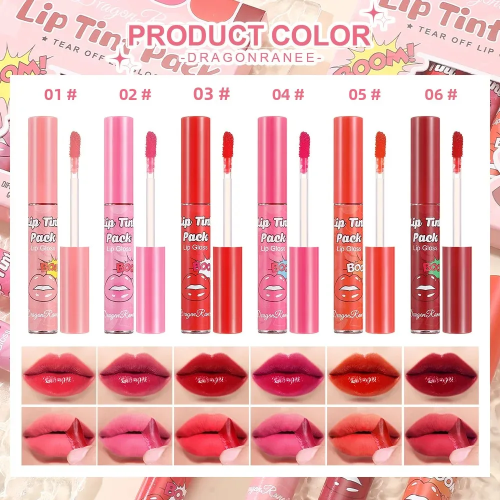Dragon Ranee 6pcs Set Tear-Off Lipgloss Hydraterende Lip Masker Lippenstift Blijvende Kleur Waterdichte Niet-plakkerige Tear-Off Lipglosses