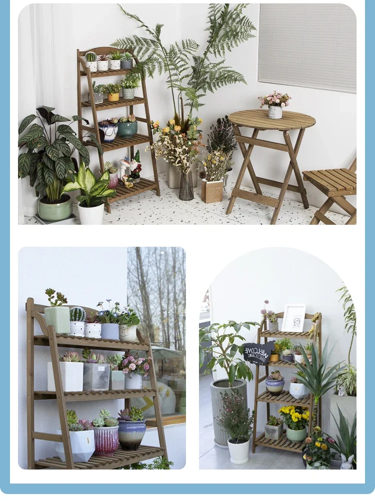 Flower Stand multi-layer green plant shelf solid wood stepped plant display frame
