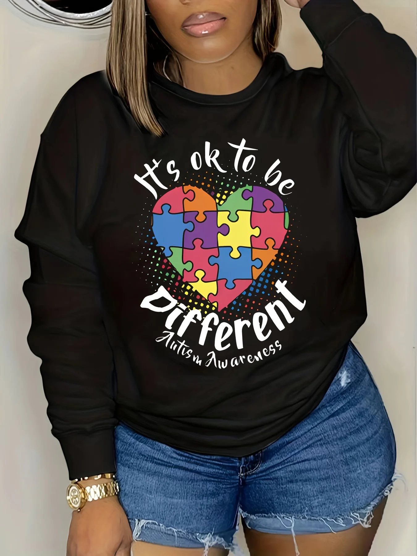 

Толстовка-пуловер с принтом аутизма больших размеров, повседневная толстовка с круглым вырезом и длинными рукавами на осень и весну