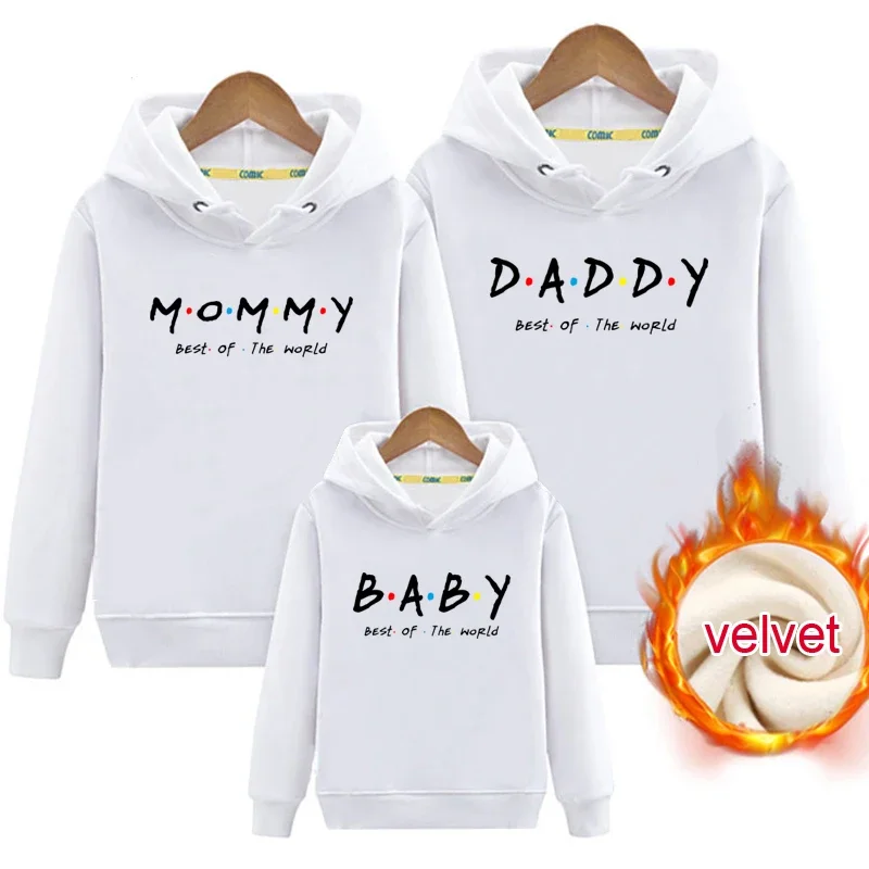 Family Outfit Matching Hoodie Winter Clothes Friend TV Font Outfit Warm Pullover Clothing Sweater Velvet Children Sweatshirt MOM