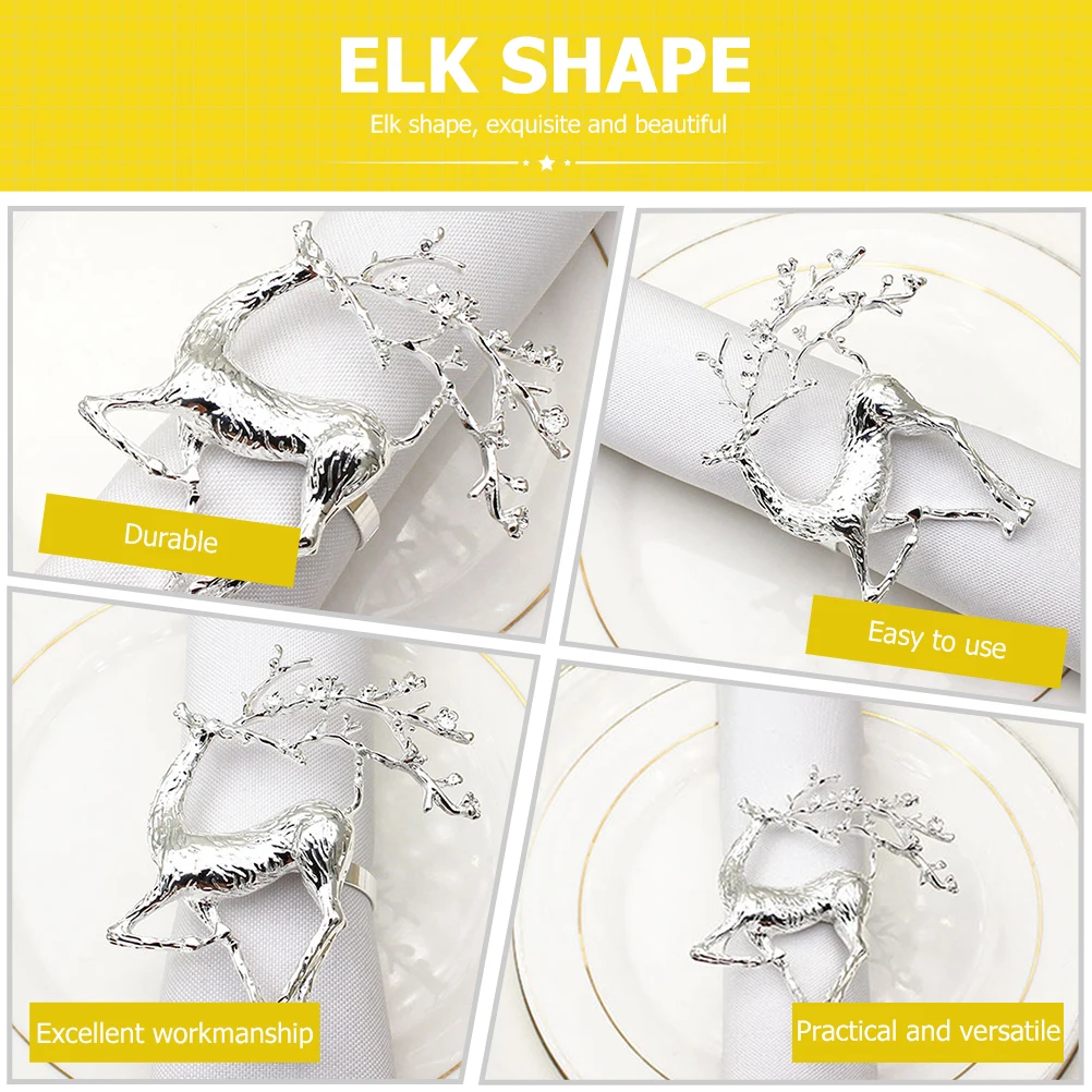 

2Pcs Decorative Napkin Buckles Chic Elk Style Festive Table Decors for Christmas Celebration Home Tableware Accessories